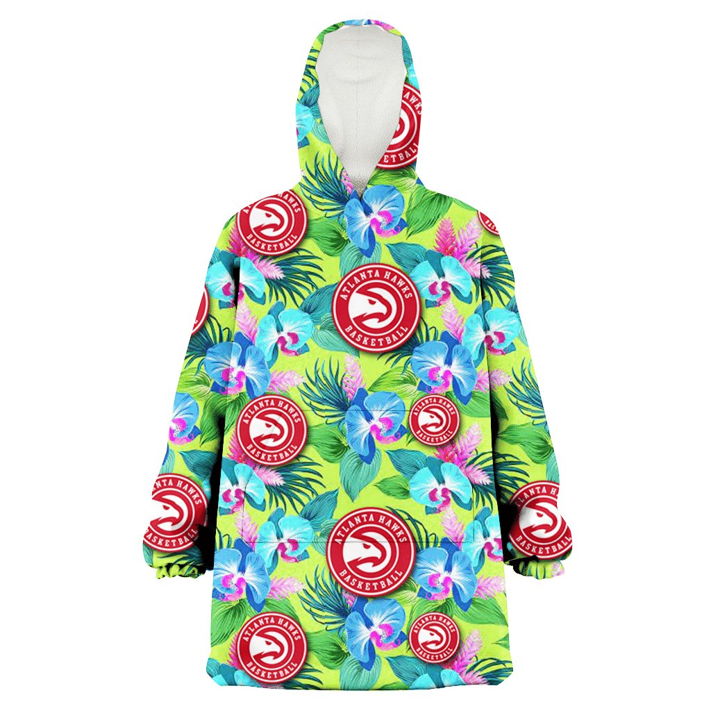 Atlanta Hawks Blue Orchid Green Pink Leaf Green Background 3D Printed Hoodie Blanket Snug Hoodie