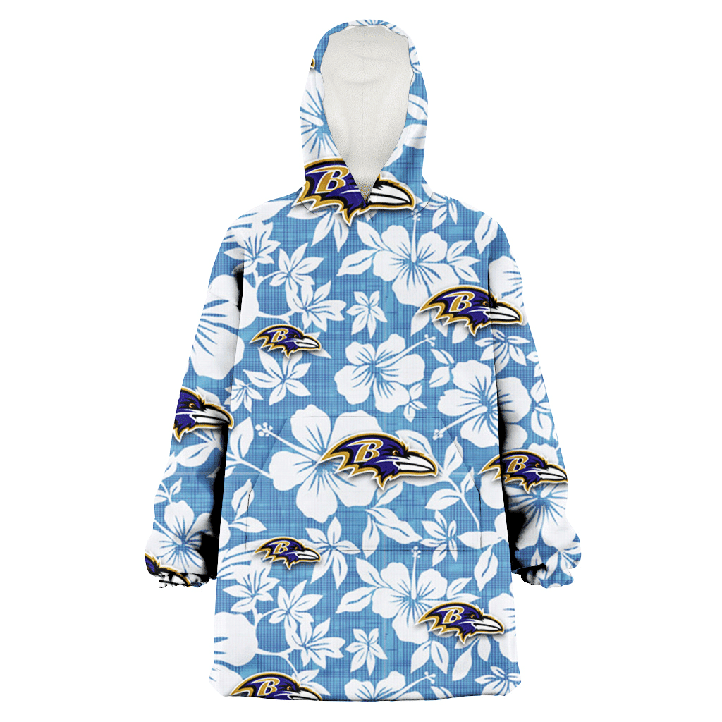 Baltimore Ravens White Hibiscus Light Blue Texture Background 3D Printed Hoodie Blanket Snug Hoodie