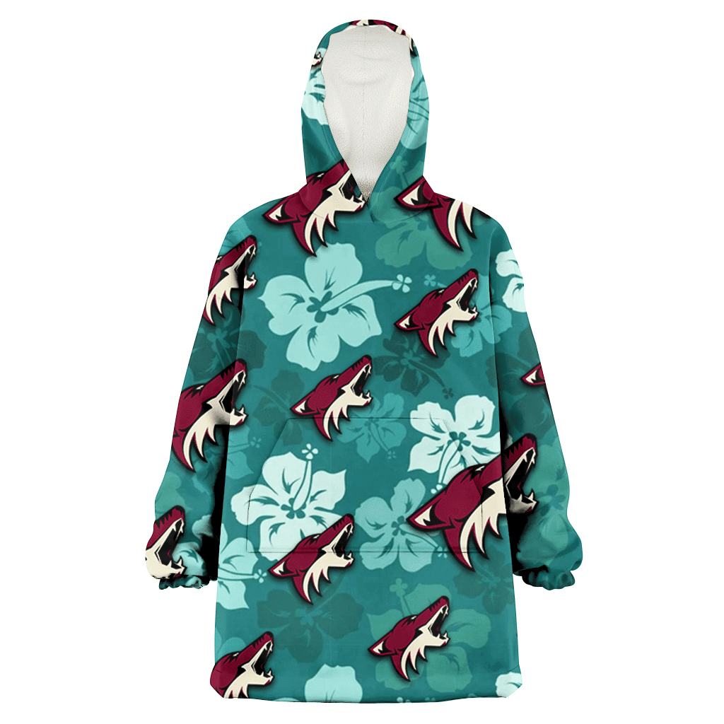 Arizona Coyotes Light Sea Green Hibiscus Green Background 3D Printed Hoodie Blanket Snug Hoodie