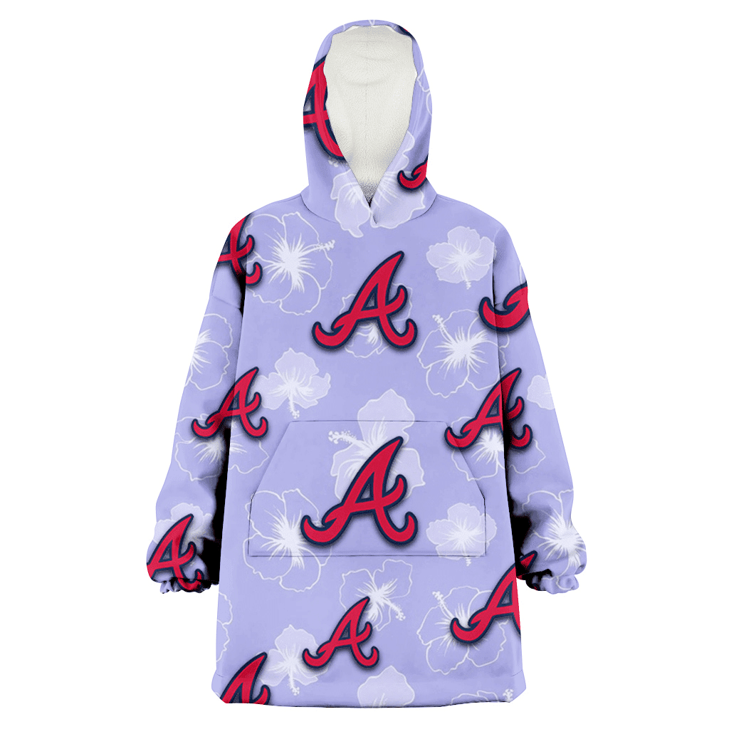 Atlanta Braves Sketch White Hibiscus Violet Background 3D Printed Hoodie Blanket Snug Hoodie