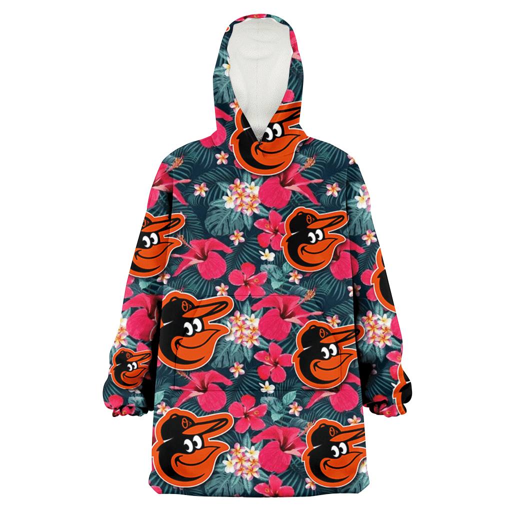 Baltimore Orioles Tiny Red Hibiscus White Porcelain Flower Black Background 3D Printed Hoodie Blanket Snug Hoodie