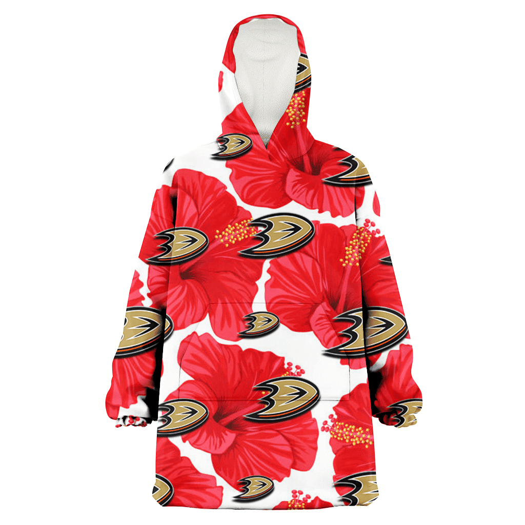 Anaheim Ducks Big Red Hibiscus White Background 3D Printed Hoodie Blanket Snug Hoodie