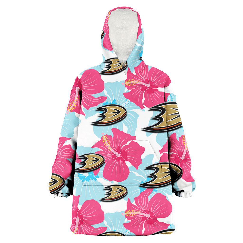 Anaheim Ducks Pink Blue Hibiscus White Background 3D Printed Hoodie Blanket Snug Hoodie