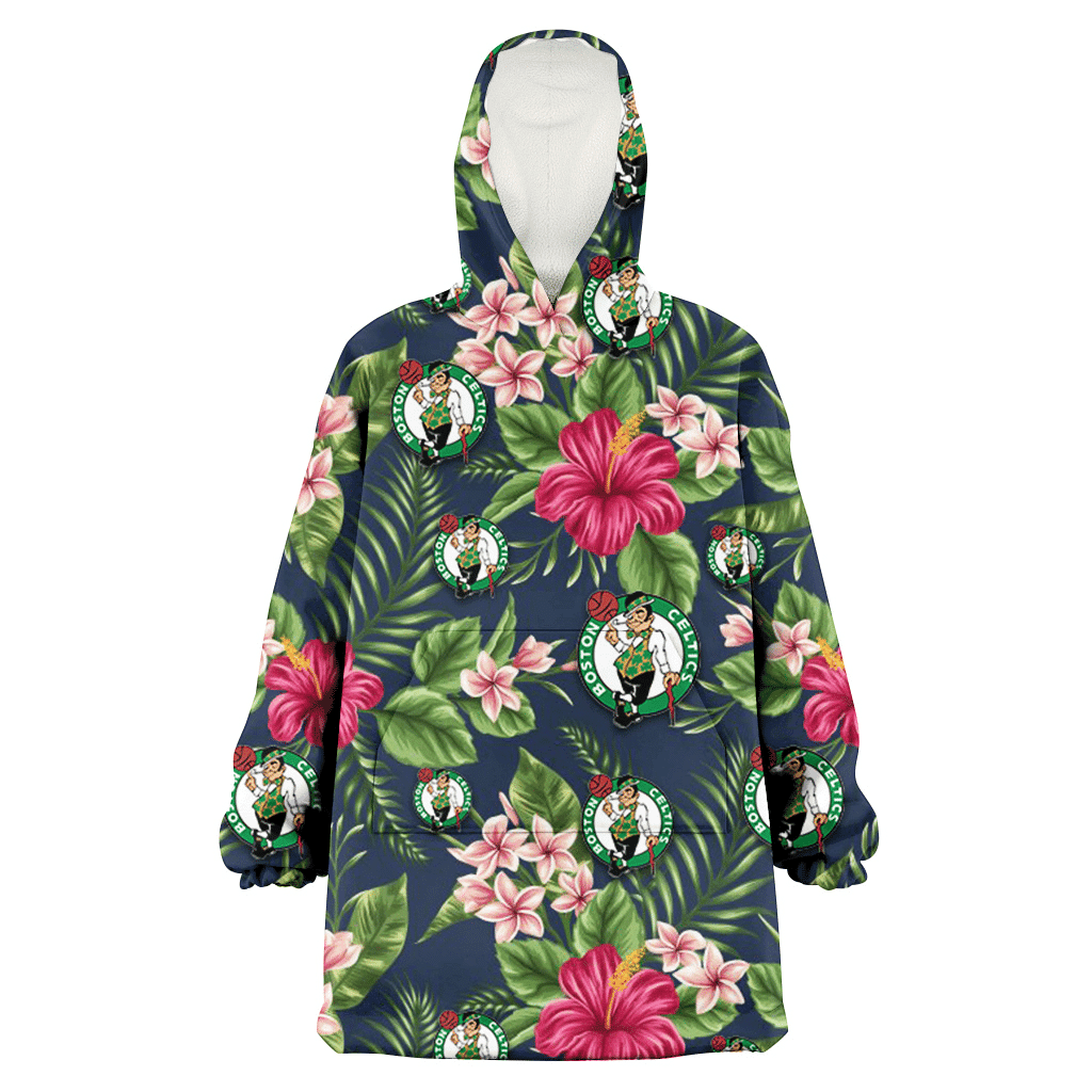 Boston Celtics Red Hibiscus Pink Porcelain Flower Dark Background 3D Printed Hoodie Blanket Snug Hoodie