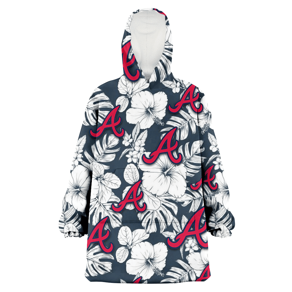Atlanta Braves Sketch Hibiscus Leaf Dark Gray Background 3D Printed Hoodie Blanket Snug Hoodie