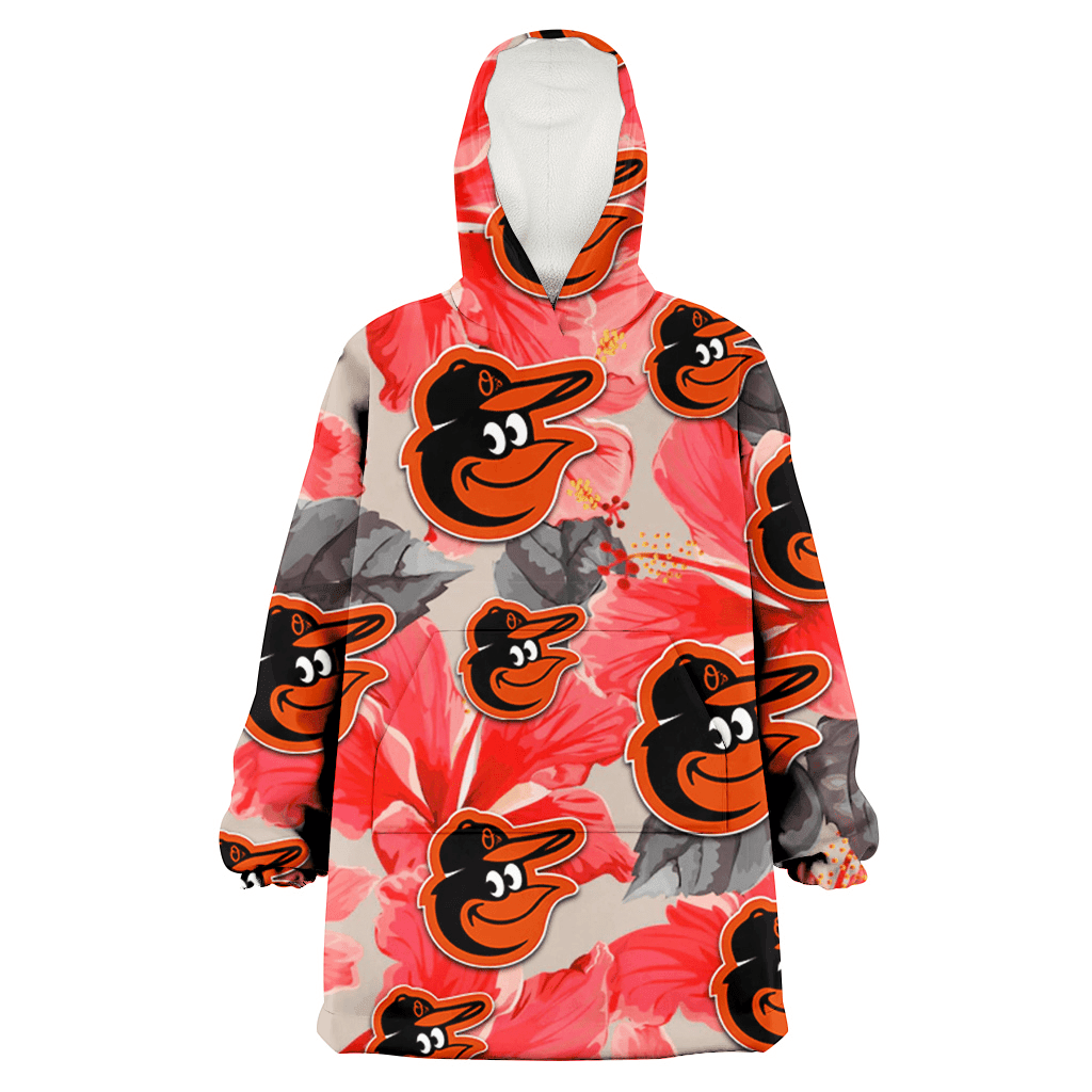 Baltimore Orioles Red Hibiscus Gray Leaf Beige Background 3D Printed Hoodie Blanket Snug Hoodie
