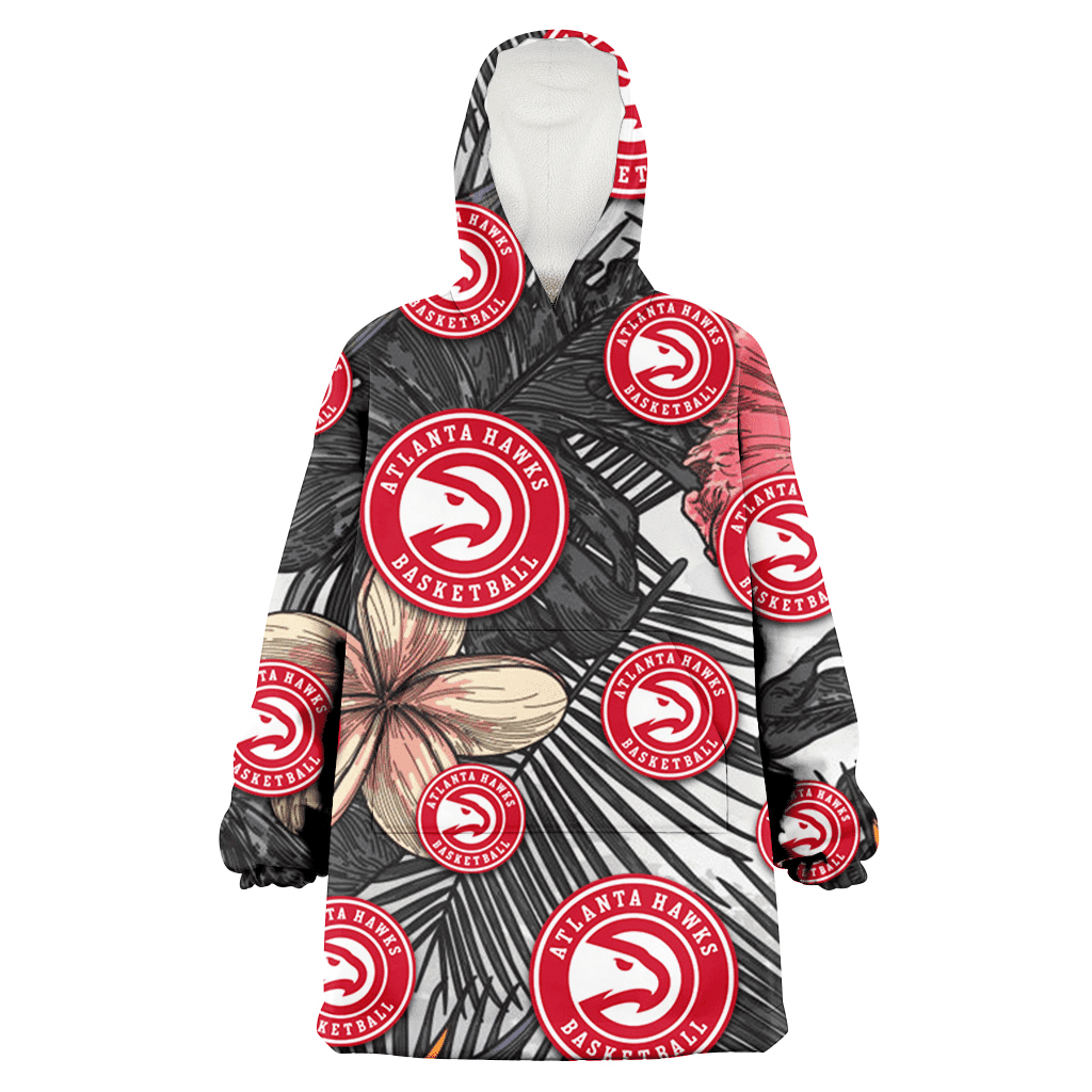Atlanta Hawks Pink Sketch Hibiscus Gray Palm Leaf White Background 3D Printed Hoodie Blanket Snug Hoodie