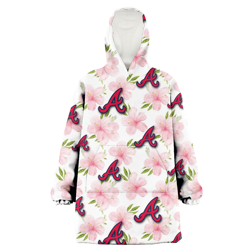 Atlanta Braves Light Pink Hibiscus White Background 3D Printed Hoodie Blanket Snug Hoodie