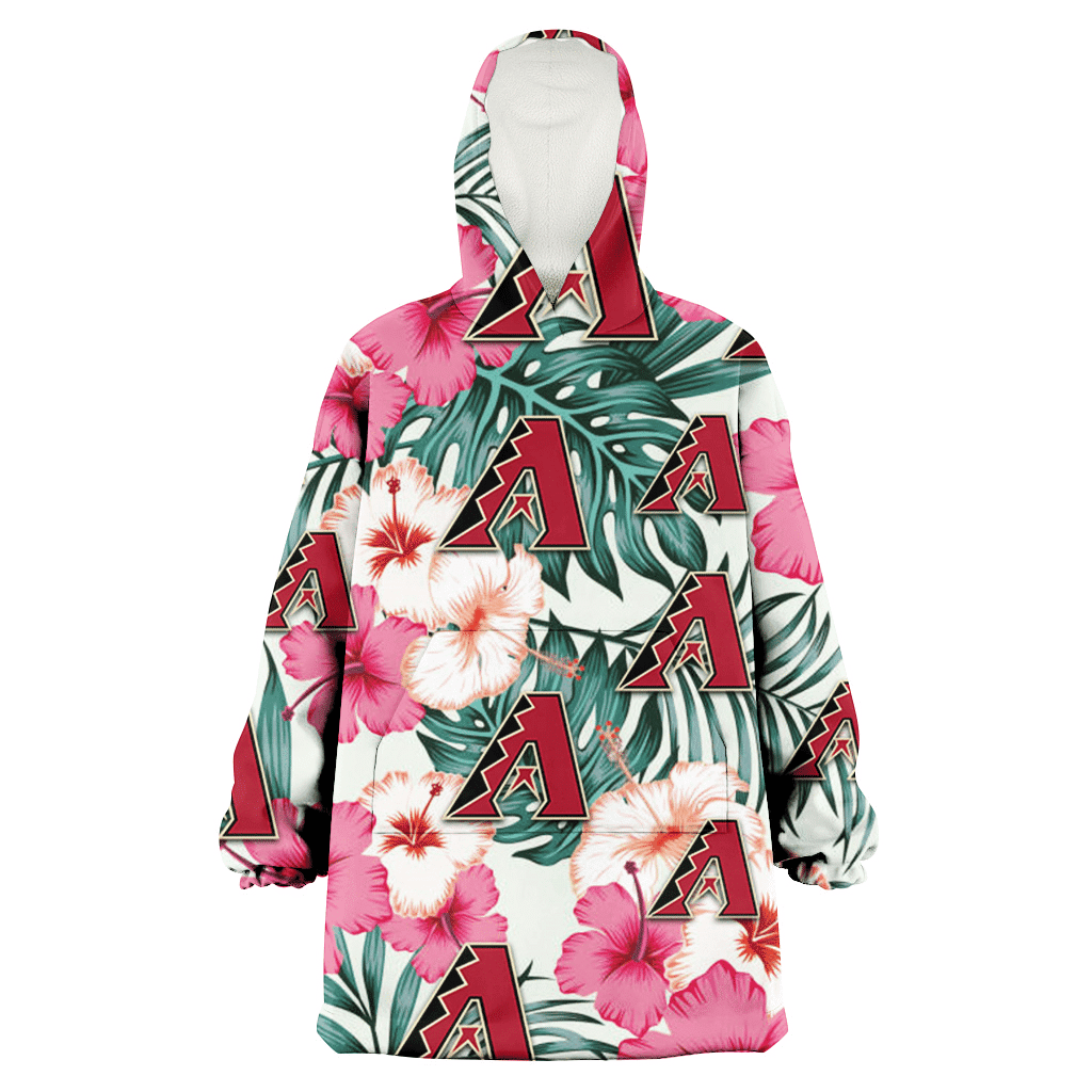 Arizona Diamondbacks Coral Pink Hibiscus Green Leaf Beige Background 3D Printed Hoodie Blanket Snug Hoodie