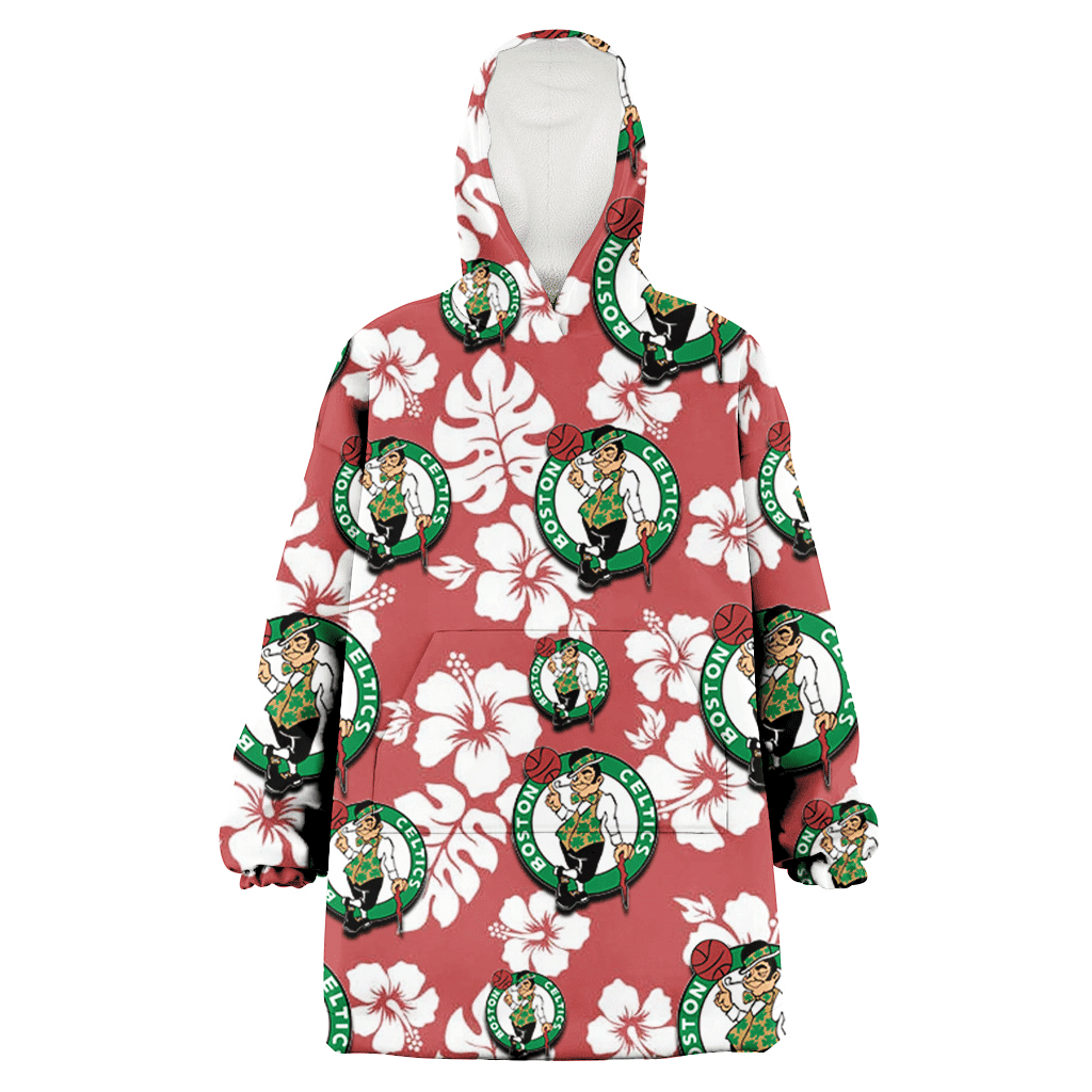Boston Celtics White Hibiscus Indian Red Background 3D Printed Hoodie Blanket Snug Hoodie
