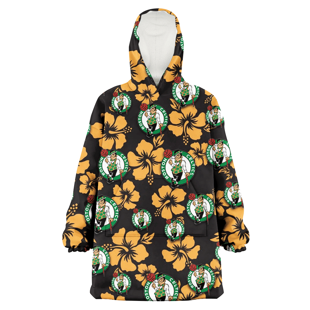 Boston Celtics Tiny Yellow Hibiscus Black Background 3D Printed Hoodie Blanket Snug Hoodie