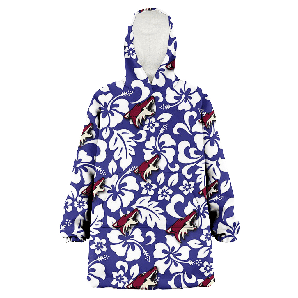 Arizona Coyotes White Hibiscus Pattern Slate Blue Background 3D Printed Hoodie Blanket Snug Hoodie