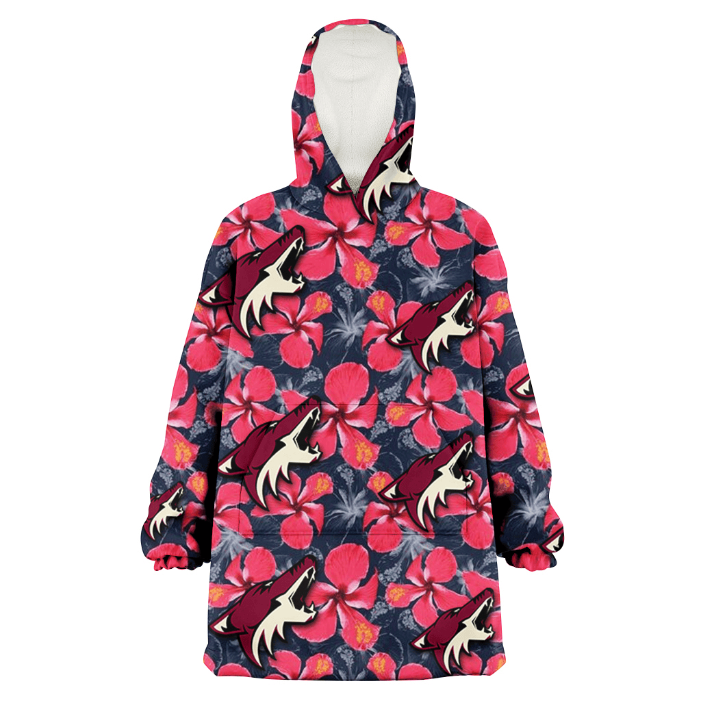 Arizona Coyotes Red Hibiscus Dark Gray Background 3D Printed Hoodie Blanket Snug Hoodie