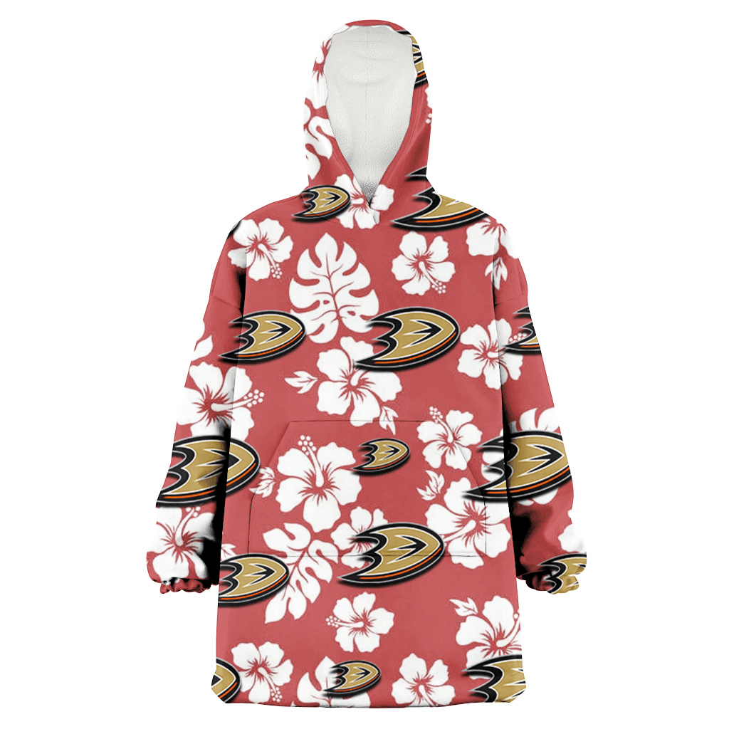 Anaheim Ducks White Hibiscus Indian Red Background 3D Printed Hoodie Blanket Snug Hoodie