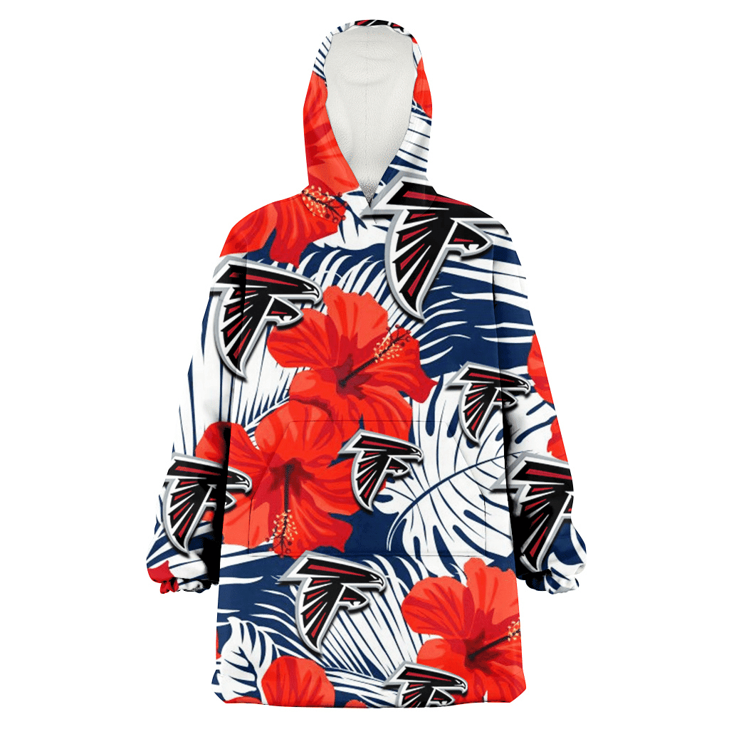 Atlanta Falcons White Tropical Leaf Red Hibiscus Navy Background 3D Printed Hoodie Blanket Snug Hoodie