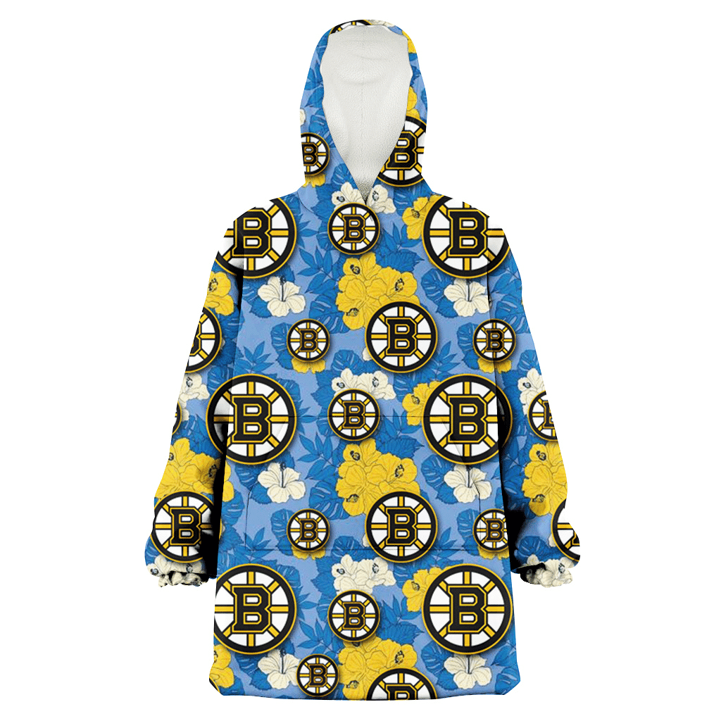 Boston Bruins Yellow White Hibiscus Powder Blue Background 3D Printed Hoodie Blanket Snug Hoodie