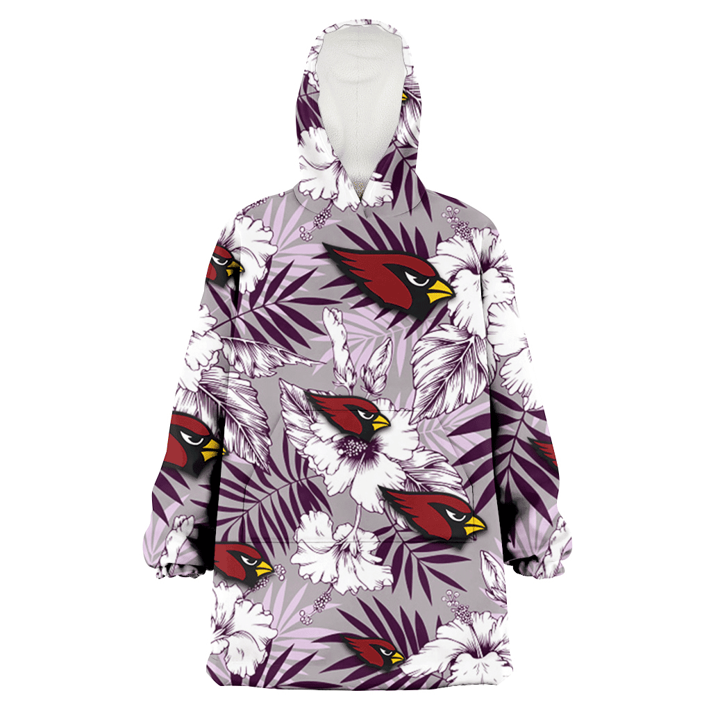 Arizona Cardinals White Hibiscus Violet Leaves Light Grey Background 3D Printed Hoodie Blanket Snug Hoodie
