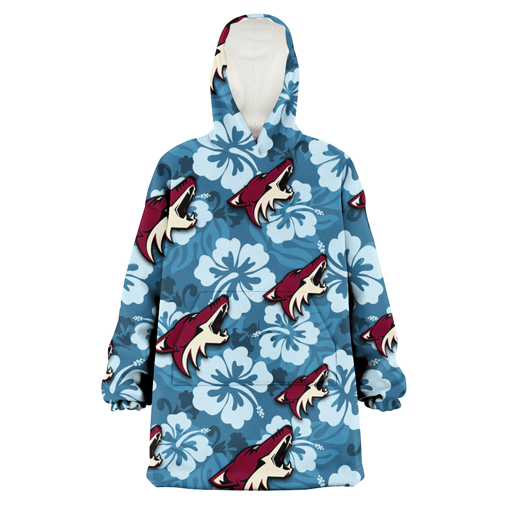 Arizona Coyotes Light Blue Hibiscus Blue Background 3D Printed Hoodie Blanket Snug Hoodie