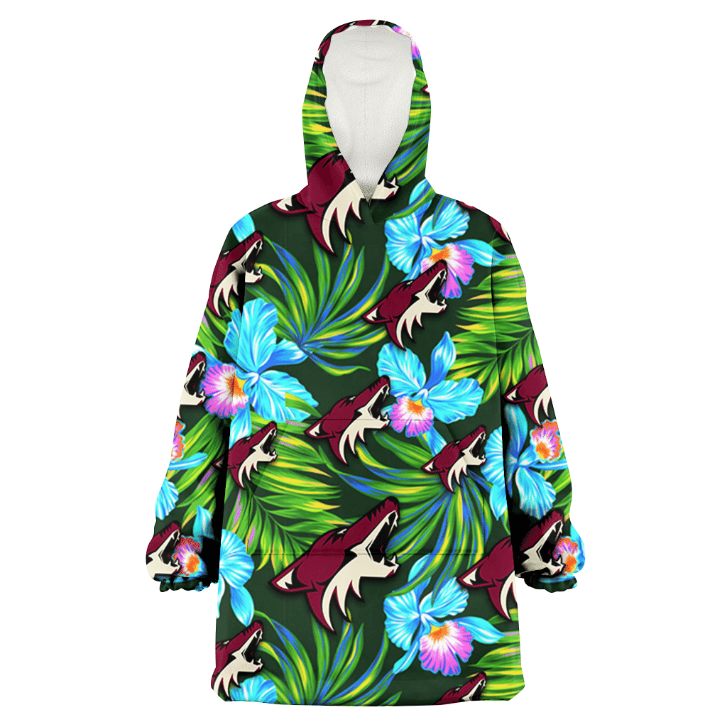 Arizona Coyotes Electro Color Hibiscus Black Background 3D Printed Hoodie Blanket Snug Hoodie
