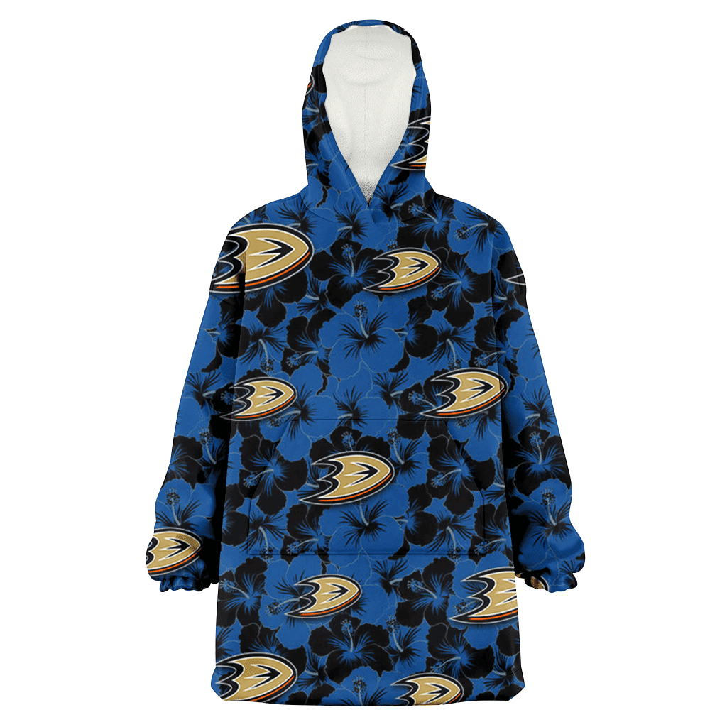 Anaheim Ducks Black Dark Blue Hibiscus Black Background 3D Printed Hoodie Blanket Snug Hoodie