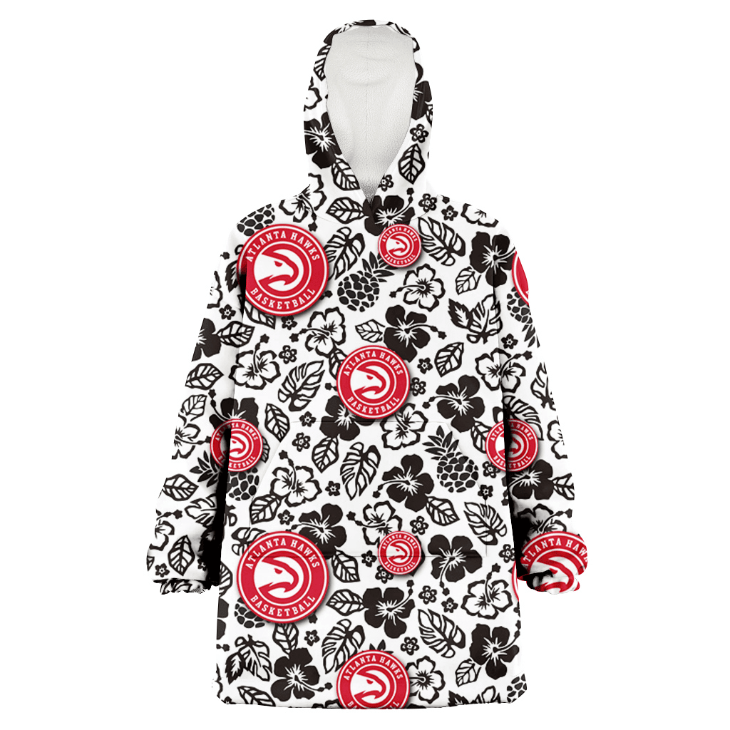 Atlanta Hawks Black And White Hibiscus Leaf White Background 3D Printed Hoodie Blanket Snug Hoodie