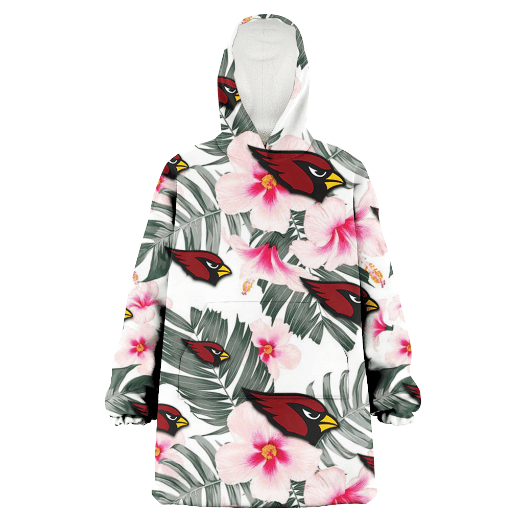 Arizona Cardinals White Hibiscus Green Leaf White Background 3D Printed Hoodie Blanket Snug Hoodie