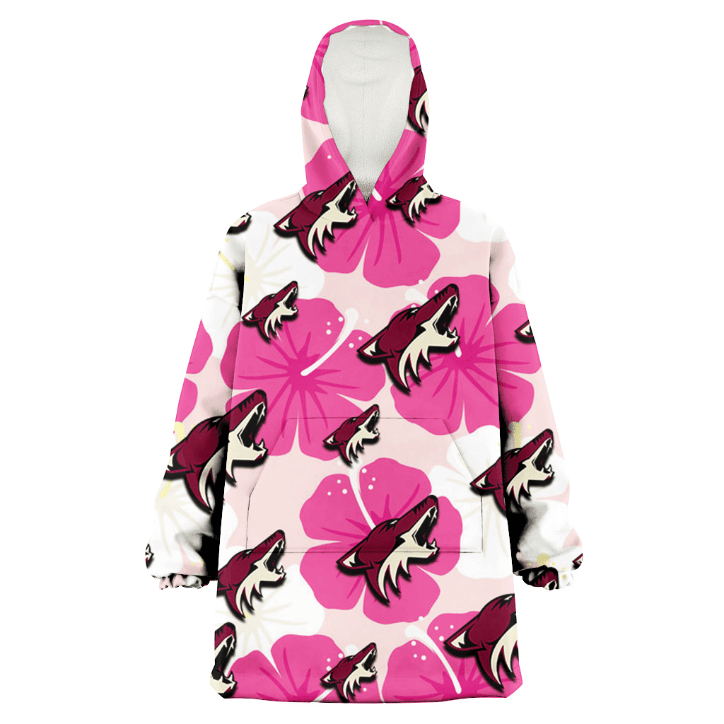 Arizona Coyotes Pink White Hibiscus Misty Rose Background 3D Printed Hoodie Blanket Snug Hoodie