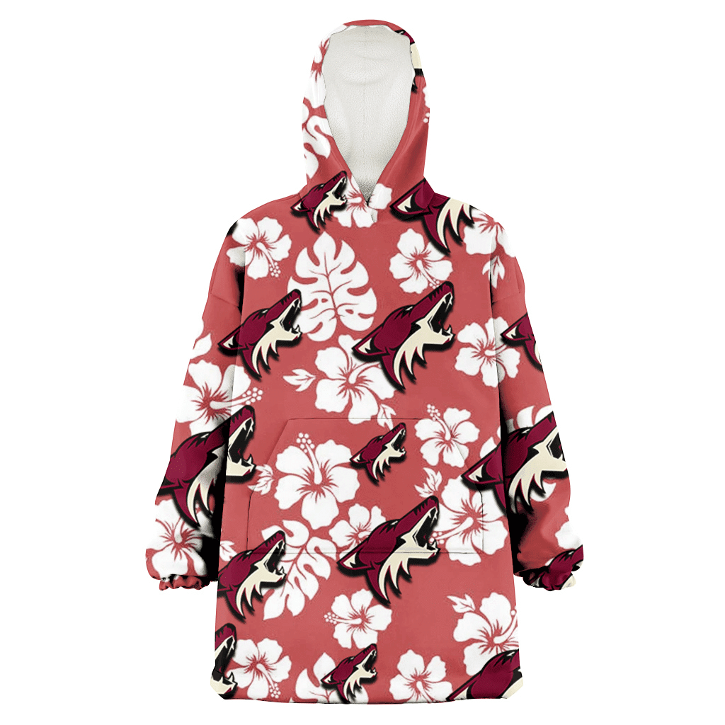 Arizona Coyotes White Hibiscus Indian Red Background 3D Printed Hoodie Blanket Snug Hoodie