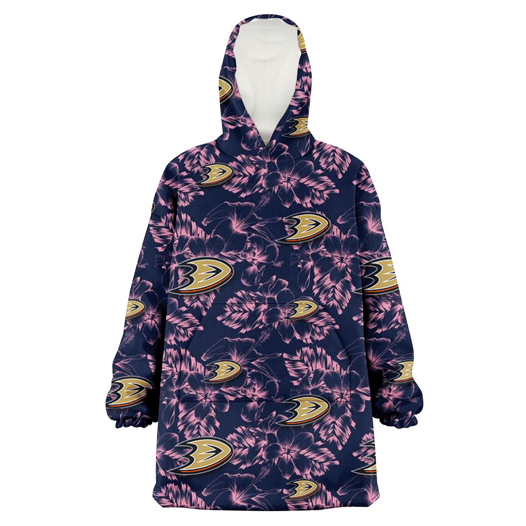 Anaheim Ducks Thistle Sketch Hibiscus Dark Slate Blue Background 3D Printed Hoodie Blanket Snug Hoodie