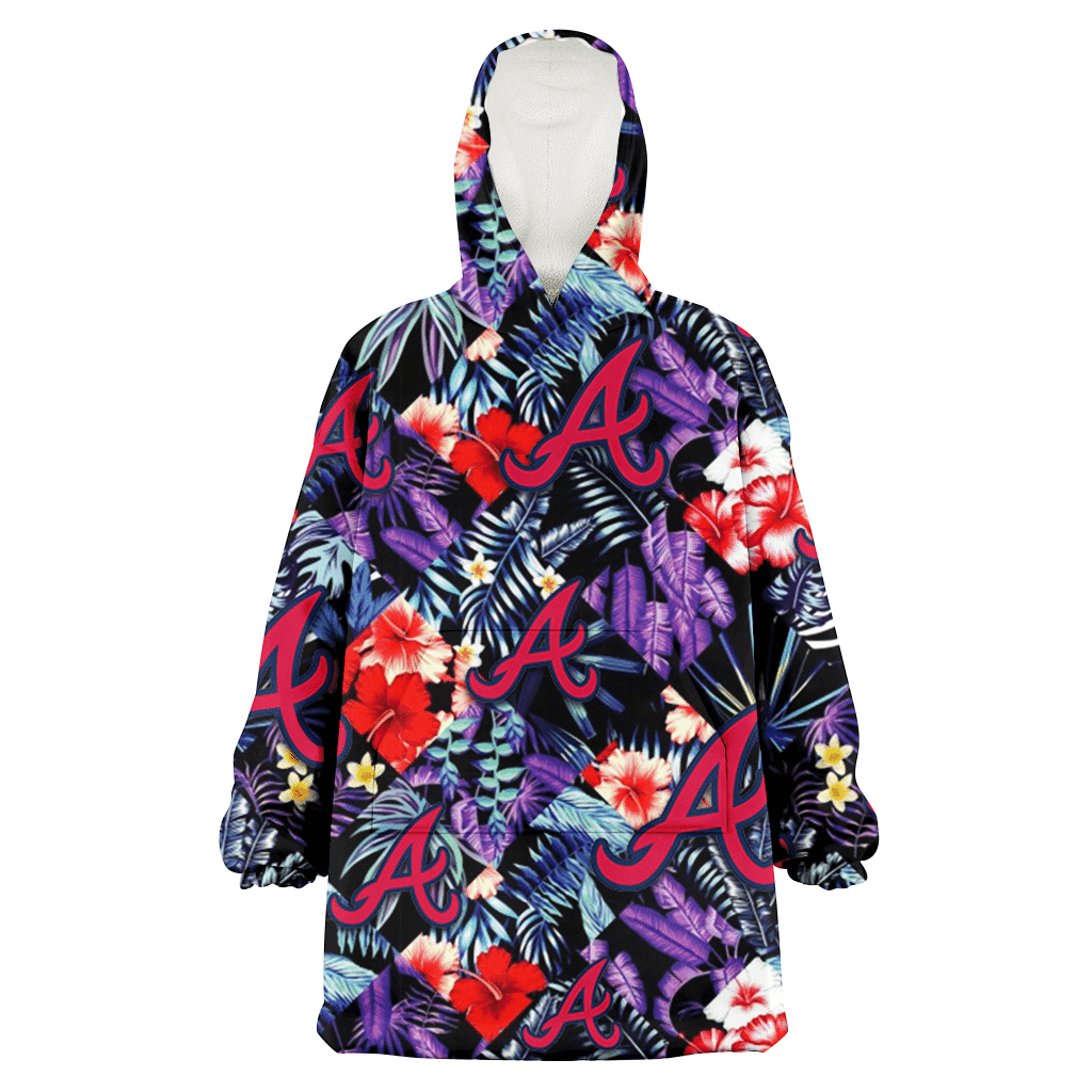 Atlanta Braves Red Hibiscus Caro Black Background 3D Printed Hoodie Blanket Snug Hoodie