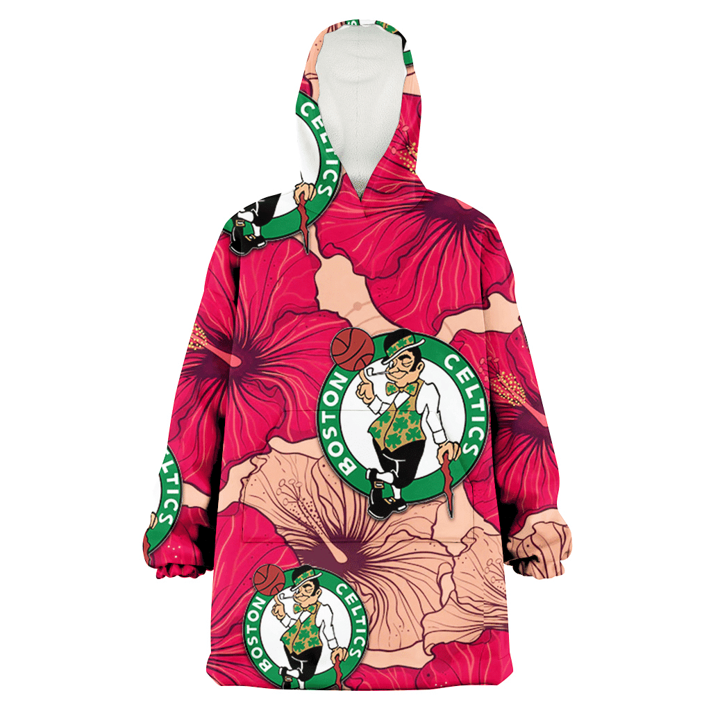 Boston Celtics Red Beige Hibiscus Beige Background 3D Printed Hoodie Blanket Snug Hoodie