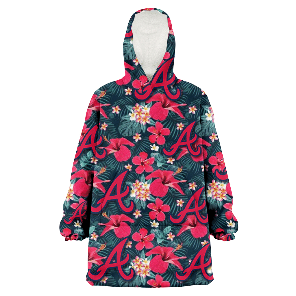 Atlanta Braves Tiny Red Hibiscus White Porcelain Flower Black Background 3D Printed Hoodie Blanket Snug Hoodie