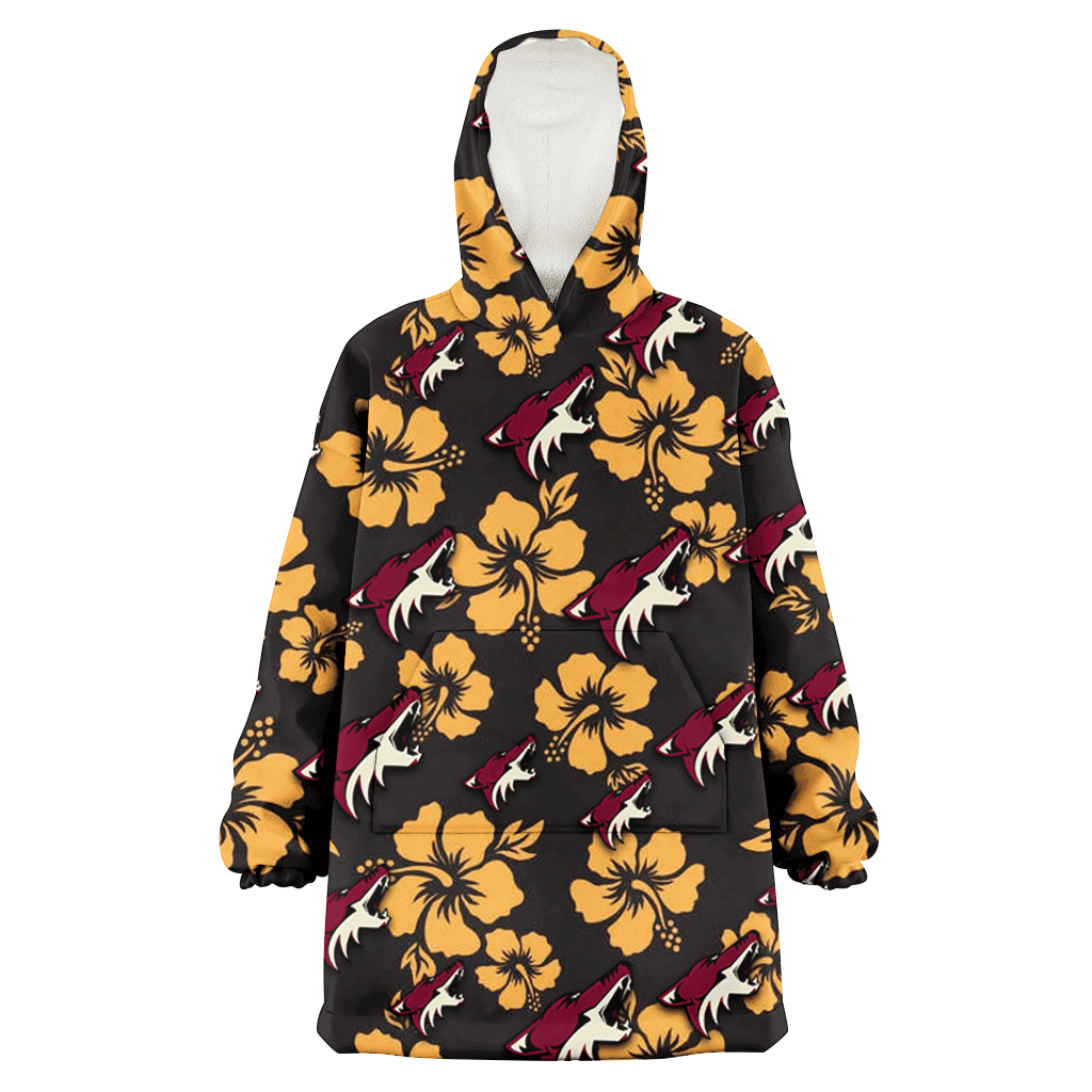 Arizona Coyotes Tiny Yellow Hibiscus Black Background 3D Printed Hoodie Blanket Snug Hoodie