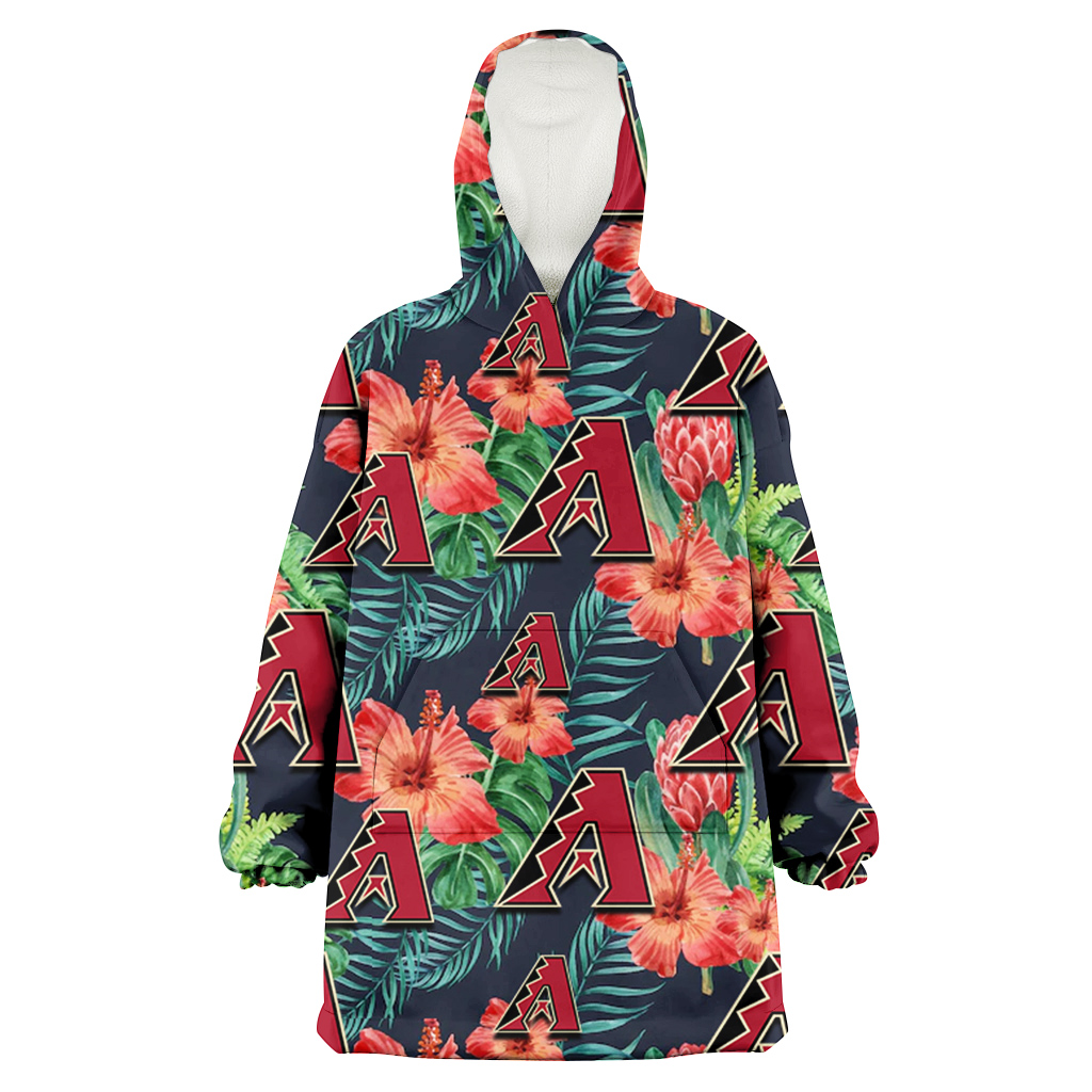 Arizona Diamondbacks Orange Hibiscus Green Tropical Leaf Dark Background 3D Printed Hoodie Blanket Snug Hoodie
