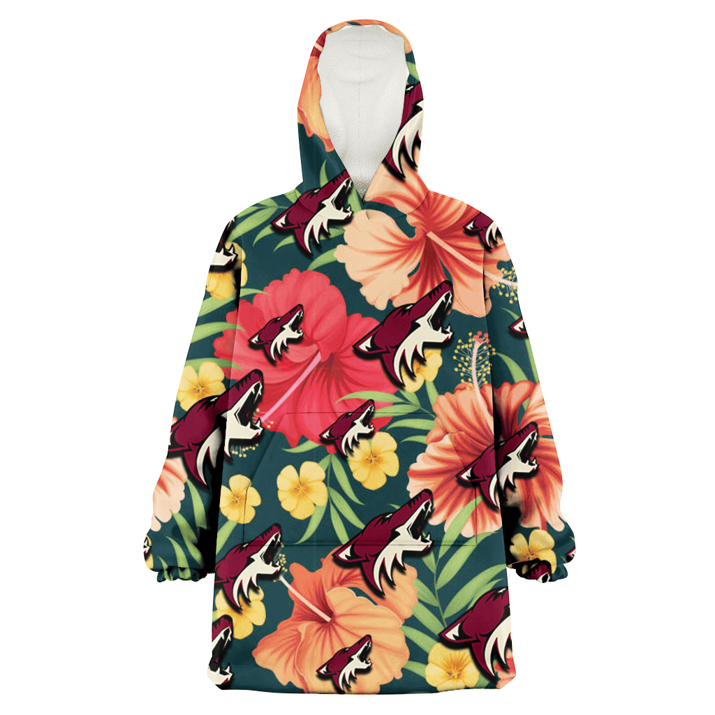 Arizona Coyotes Orange Red Hibiscus Green Leaf Dark Background 3D Printed Hoodie Blanket Snug Hoodie
