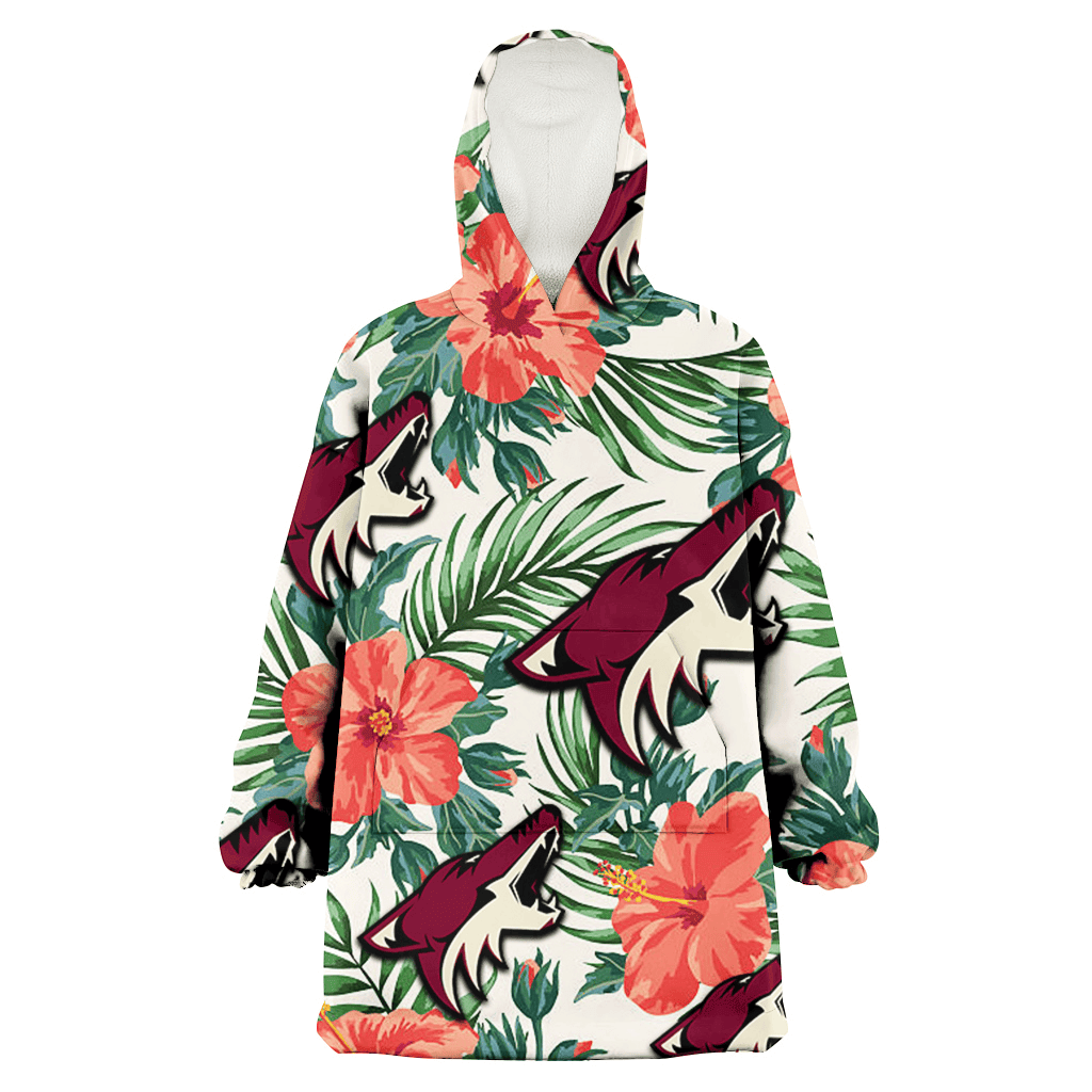 Arizona Coyotes Coral Hibiscus Green Leaf Beige Background 3D Printed Hoodie Blanket Snug Hoodie