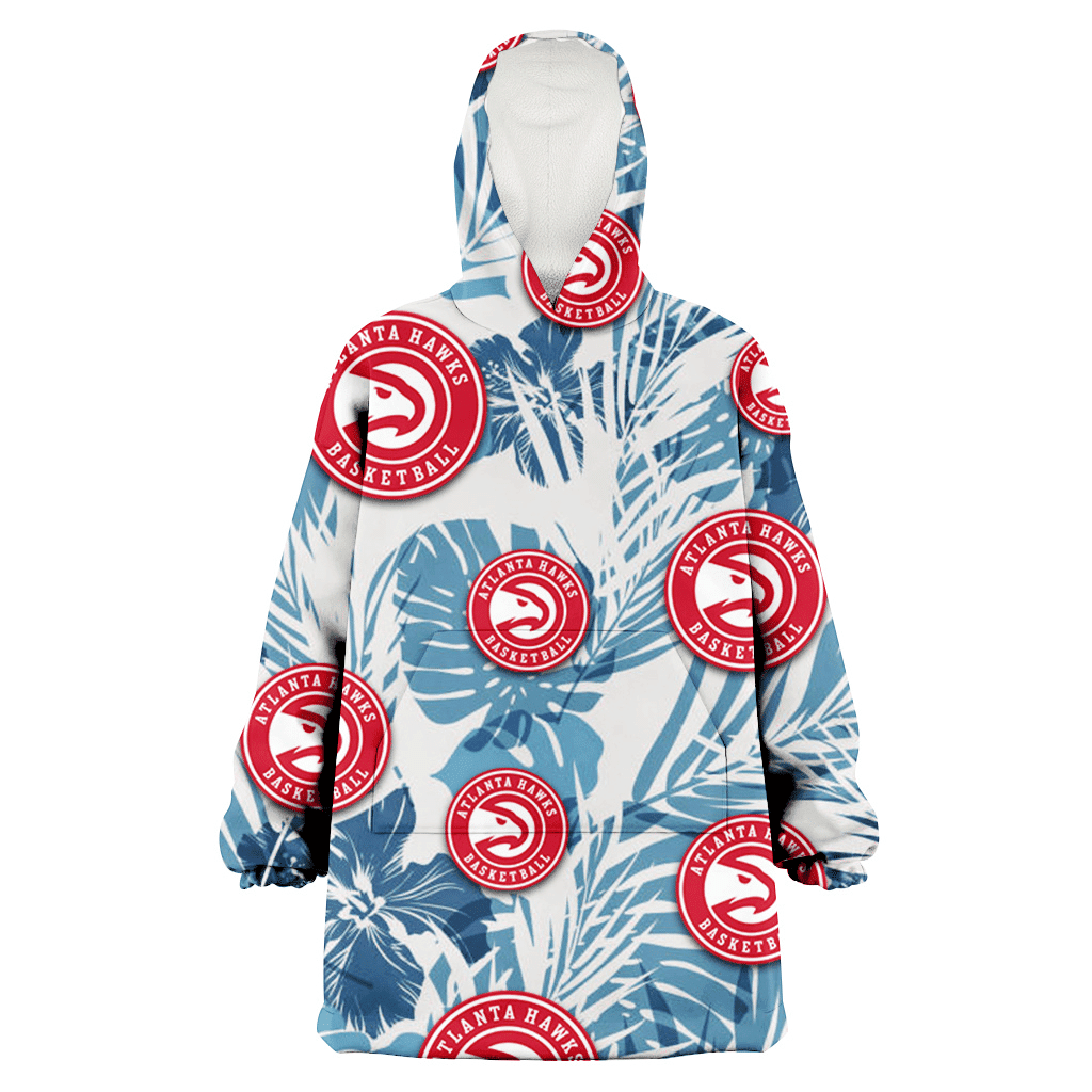 Atlanta Hawks Hibiscus Balm Leaves Blue And White Background 3D Printed Hoodie Blanket Snug Hoodie