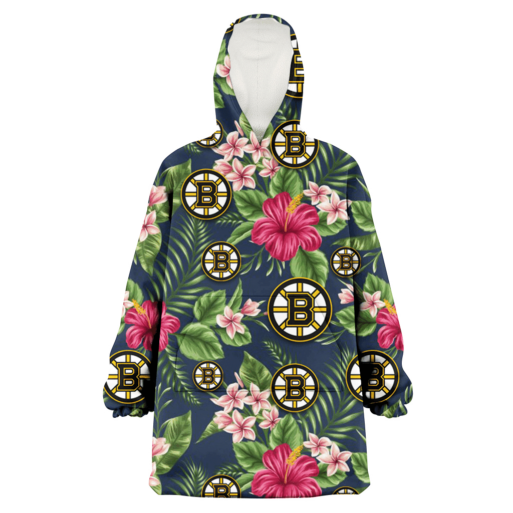 Boston Bruins Red Hibiscus Pink Porcelain Flower Dark Background 3D Printed Hoodie Blanket Snug Hoodie