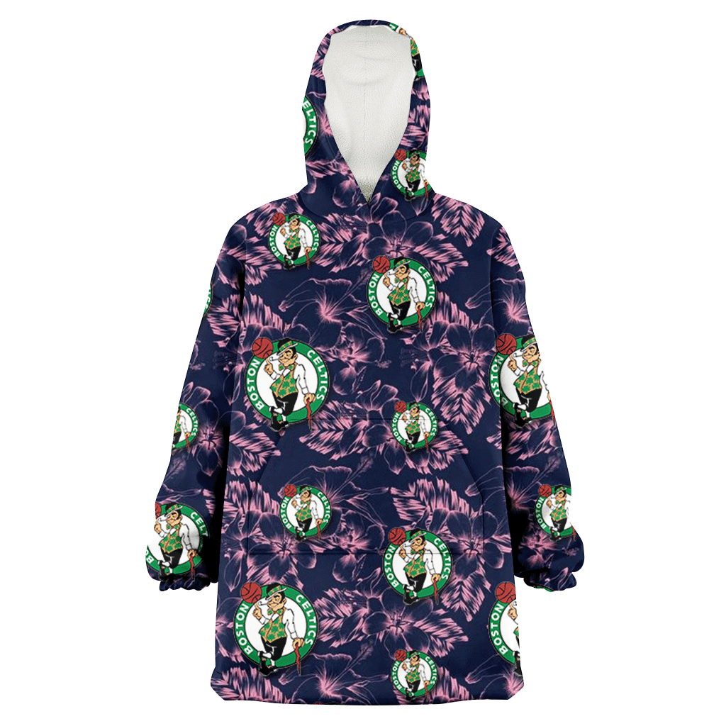 Boston Celtics Thistle Sketch Hibiscus Dark Slate Blue Background 3D Printed Hoodie Blanket Snug Hoodie