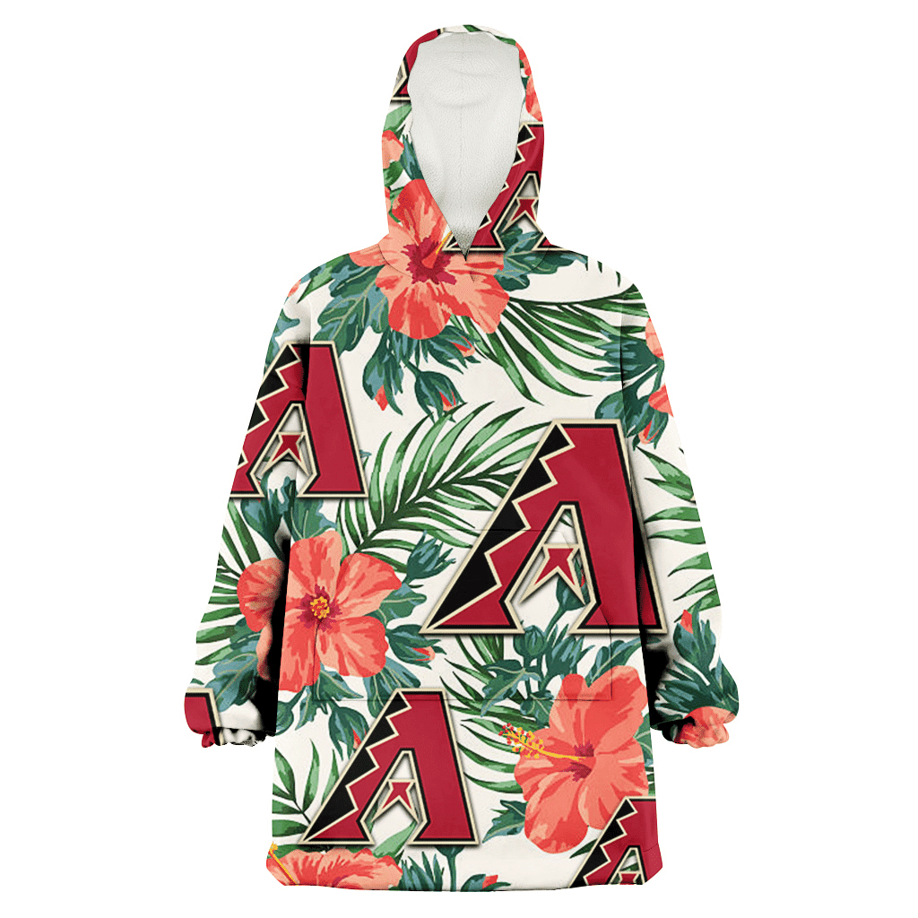 Arizona Diamondbacks Coral Hibiscus Green Leaf Beige Background 3D Printed Hoodie Blanket Snug Hoodie