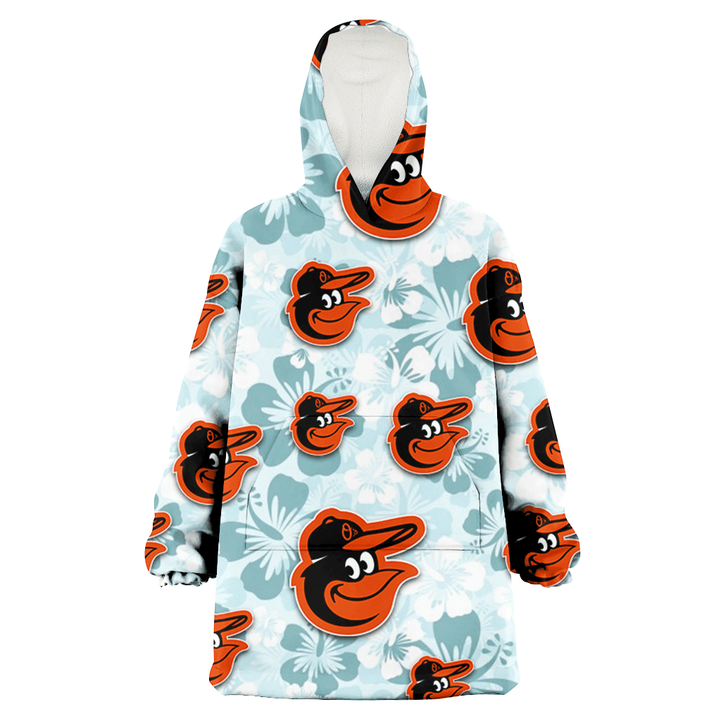 Baltimore Orioles Pale Turquoise Hibiscus Light Cyan Background 3D Printed Hoodie Blanket Snug Hoodie