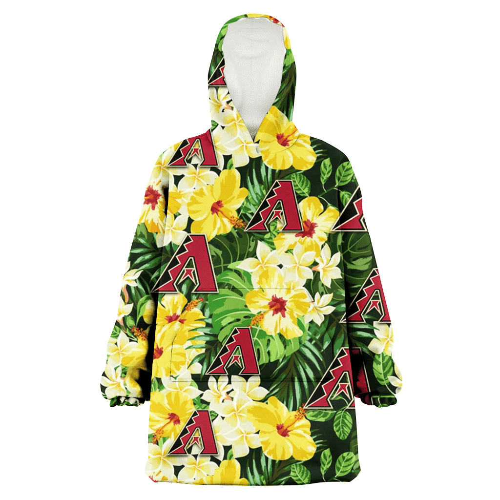 Arizona Diamondbacks Yellow Hibiscus Tropical Green Leaf Black Background 3D Printed Hoodie Blanket Snug Hoodie