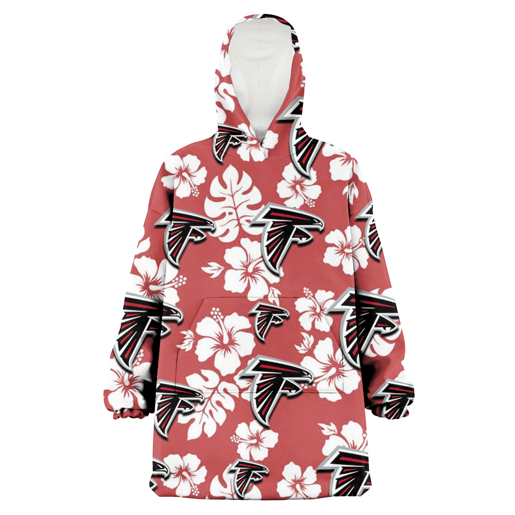 Atlanta Falcons White Hibiscus Indian Red Background 3D Printed Hoodie Blanket Snug Hoodie