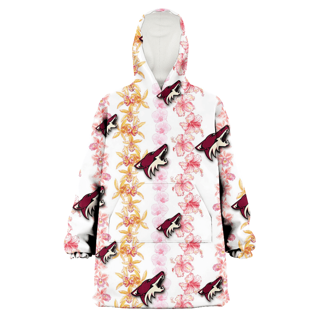 Arizona Coyotes Pink Hibiscus Yellow Pink Orchid White Background 3D Printed Hoodie Blanket Snug Hoodie
