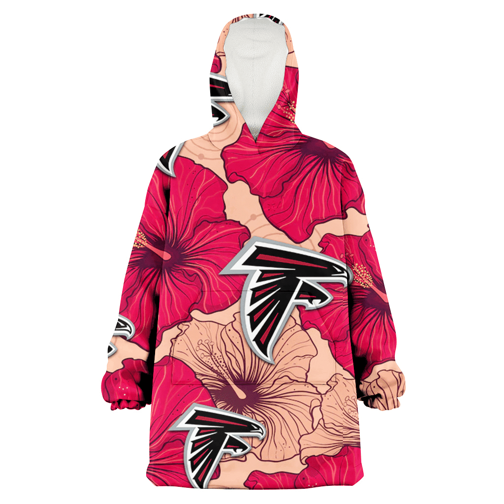 Atlanta Falcons Red Beige Hibiscus Beige Background 3D Printed Hoodie Blanket Snug Hoodie