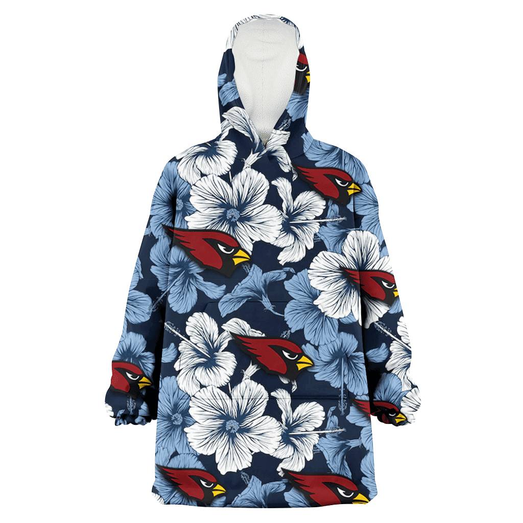 Arizona Cardinals White And Blue Hibiscus Dark Blue Background 3D Printed Hoodie Blanket Snug Hoodie