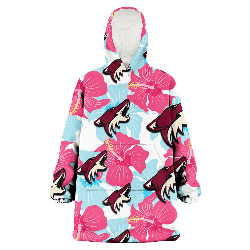 Arizona Coyotes Pink Blue Hibiscus White Background 3D Printed Hoodie Blanket Snug Hoodie