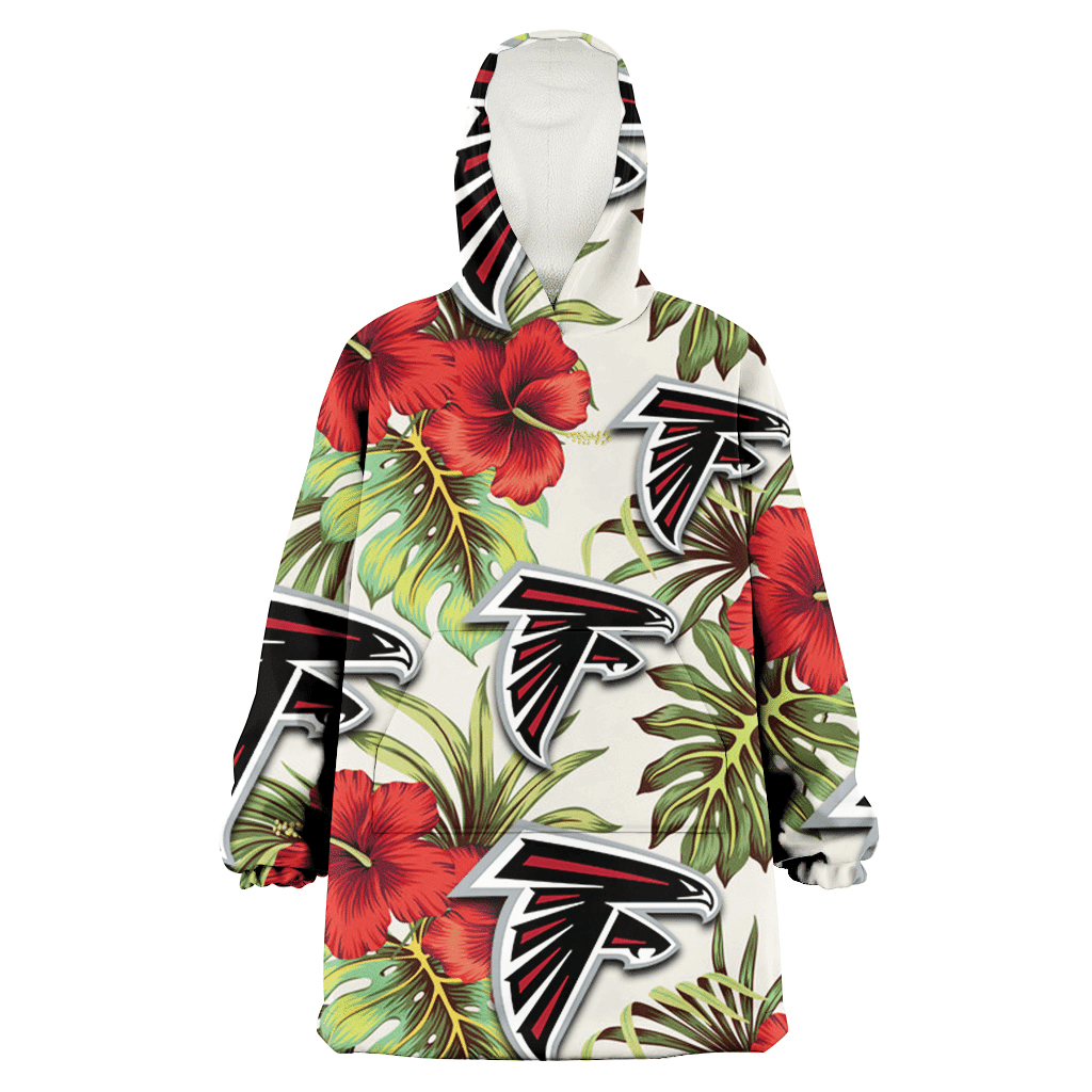 Atlanta Falcons Red Hibiscus Green Tropical Leaf Cream Background 3D Printed Hoodie Blanket Snug Hoodie