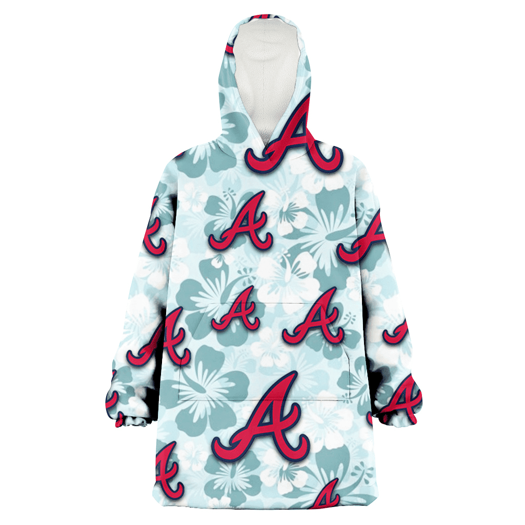 Atlanta Braves Pale Turquoise Hibiscus Light Cyan Background 3D Printed Hoodie Blanket Snug Hoodie