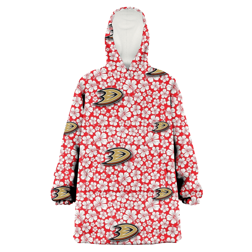 Anaheim Ducks Tiny White Hibiscus Pattern Red Background 3D Printed Hoodie Blanket Snug Hoodie
